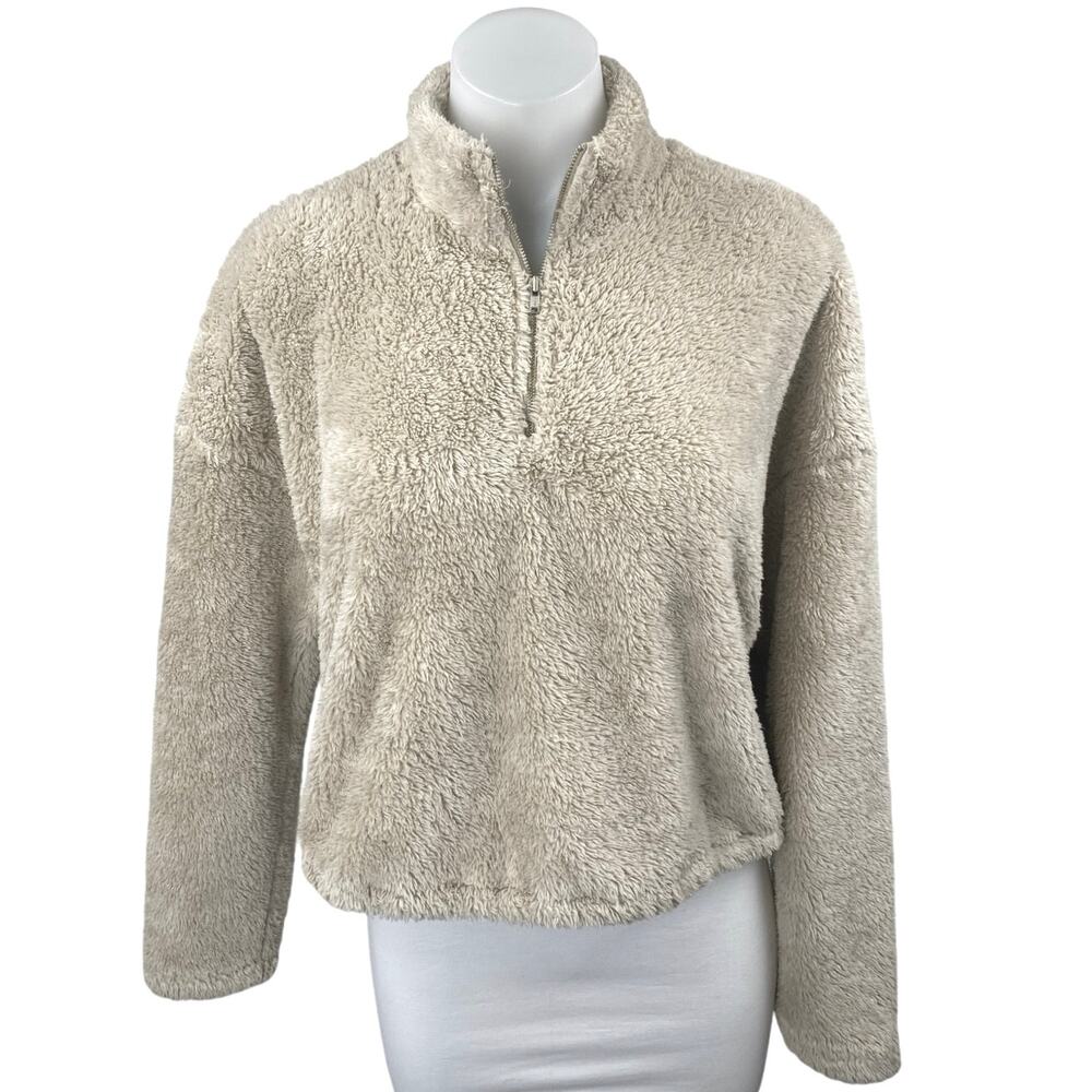 LNA Women's Beige Long Sleeve 1/4 Zip Fleece Turtleneck Teddy Sweater Top Sz XS